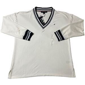 Tommy Hilfiger V-Neck Tunic Bright White Long Sleeve‎ Size Large, New With Tags